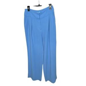CeCe Relaxed Twill Blue Wide Leg Pleat Front High Waist Flowy Dress Pants 10